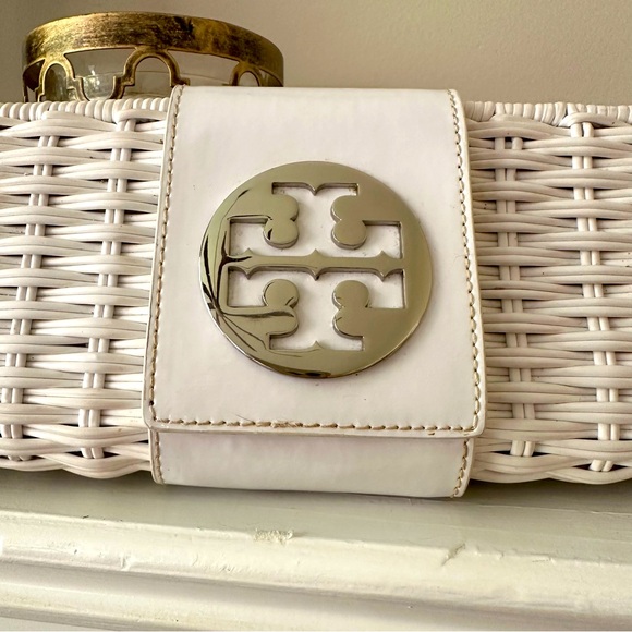 Tory Burch White Rattan Clutch with silver accents - Picture 5 of 12